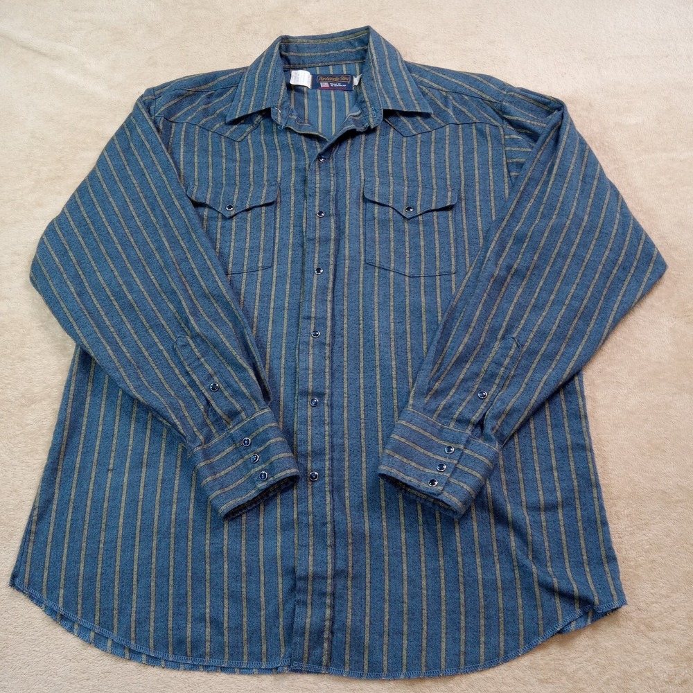 Panhandle Slim Vintage USA Flannel Pearl Snap Long Sleeve Shirt Men's 17.5X36 Bl